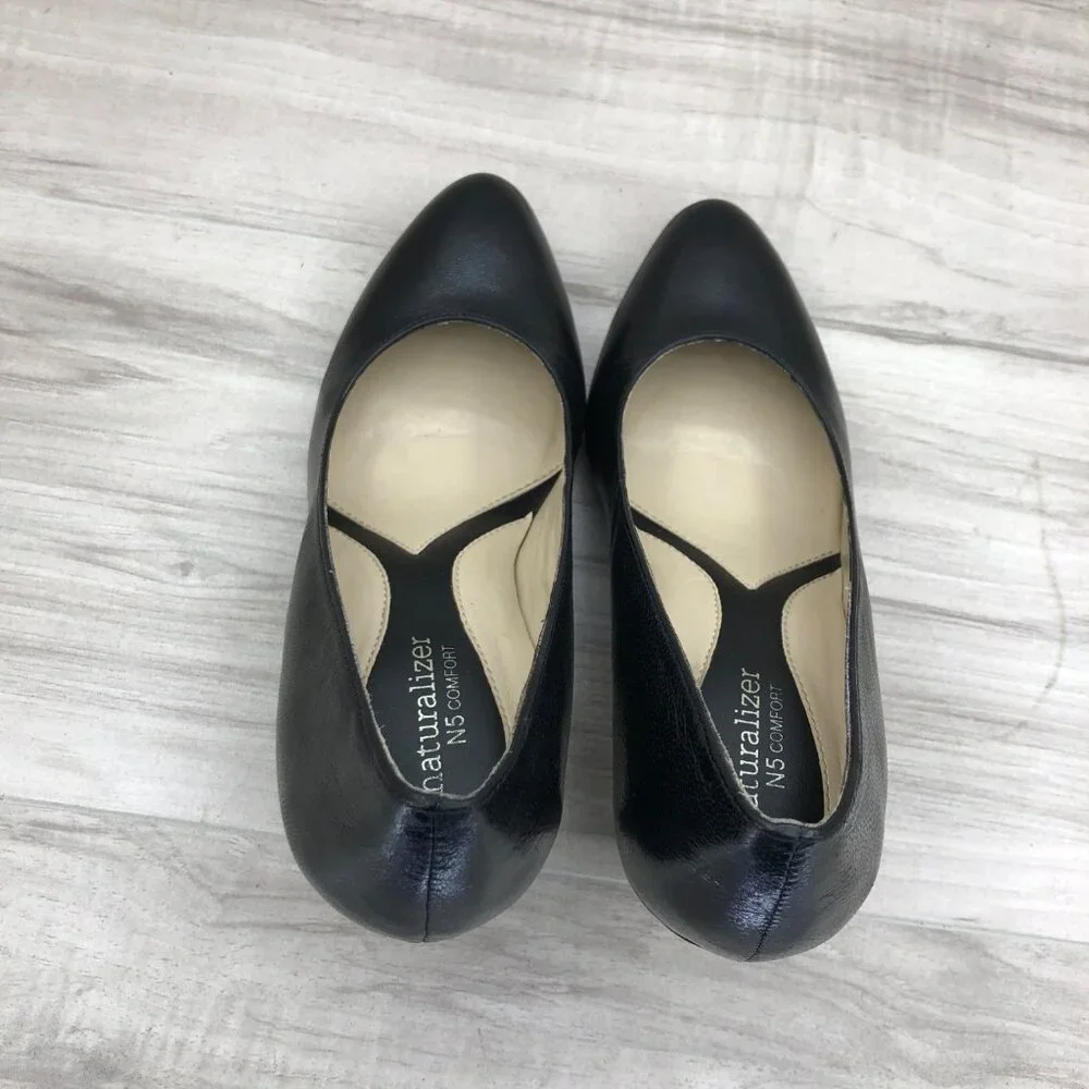 Naturalizer Heels Womens 7.5N Clava Black Leather Slip On Pump Shoes